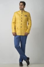 Sun Shine Yellow Glen Plaid Bandhgala Suit