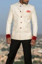 Ivory Detailed Scaret Botton Bandhgala Suit - Image 2