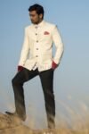 Ivory Detailed Scaret Botton Bandhgala Suit
