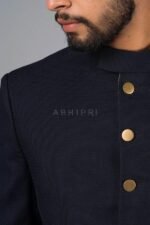 Navy Textured Bandhgala - Image 3