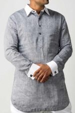 Pewter Chambray Short Kurta Set (Pack of 2) - Image 3