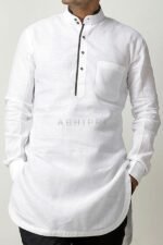 White Linen Short Kurta - Image 3