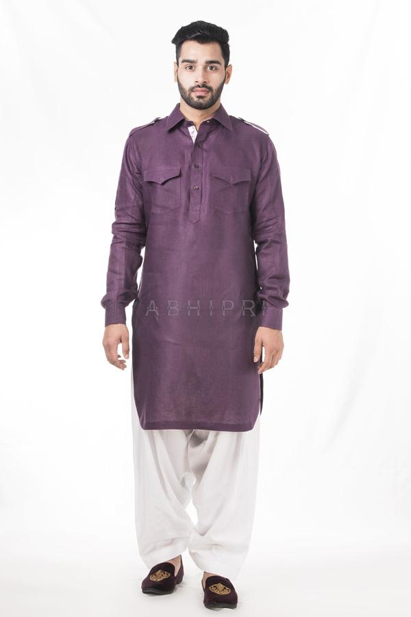 Grape Cotton Pathani Kurta Set