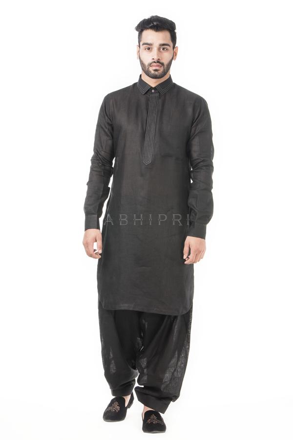 Matte Black Pathani Suit AK48 AbhiPri