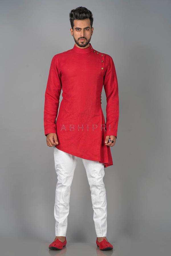 Royal Red Asymmetric Short Kurta