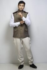 Glossy Warm Gray Detailed Waistcoat