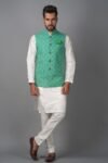 Jungle Green Geometric Designed Waistcoat