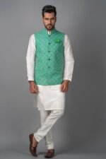 Jungle Green Geometric Designed Waistcoat