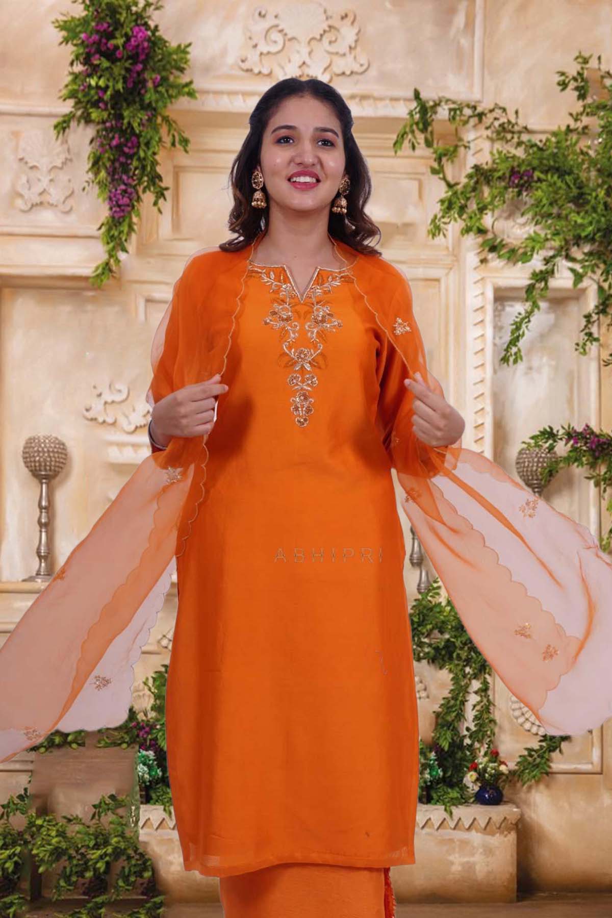 Ideal Orange Color Designer Party Wear Rayon Kurti – fashionnaari