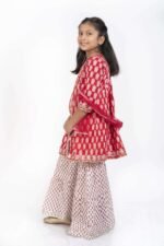 AbhiPri Cotton Jaipuri Print 3 Piece Peplum Set for Kids (Sharara), Red (PeplumSet-1) - Image 2