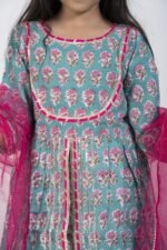AbhiPri Cotton Jaipuri Print 3 Piece Peplum Set for Kids (Sharara), Blue (PeplumSet-2) - Image 3