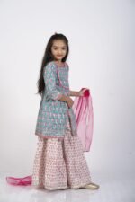 AbhiPri Cotton Jaipuri Print 3 Piece Peplum Set for Kids (Sharara), Blue (PeplumSet-2) - Image 4