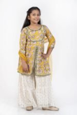 AbhiPri Cotton Jaipuri Print 3 Piece Peplum Set for Kids (Sharara), Yellow (PeplumSet-3) - Image 2
