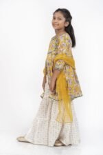 AbhiPri Cotton Jaipuri Print 3 Piece Peplum Set for Kids (Sharara), Yellow (PeplumSet-3) - Image 3