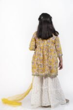 AbhiPri Cotton Jaipuri Print 3 Piece Peplum Set for Kids (Sharara), Yellow (PeplumSet-3) - Image 5