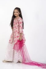 AbhiPri Cotton Jaipuri Print 3 Piece Peplum Set for Kids (Sharara), Pink (PeplumSet-4) - Image 2