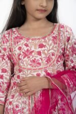 AbhiPri Cotton Jaipuri Print 3 Piece Peplum Set for Kids (Sharara), Pink (PeplumSet-4) - Image 3