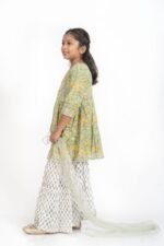 AbhiPri Cotton Jaipuri Print 3 Piece Peplum Set for Kids (Sharara), Green (PeplumSet-5) - Image 2