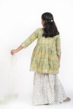 AbhiPri Cotton Jaipuri Print 3 Piece Peplum Set for Kids (Sharara), Green (PeplumSet-5) - Image 4
