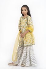 AbhiPri  Cotton Jaipuri Print 3 Piece Peplum Set for Kids (Sharara), Light Green (PeplumSet-6) - Image 2