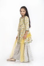 AbhiPri  Cotton Jaipuri Print 3 Piece Peplum Set for Kids (Sharara), Light Green (PeplumSet-6) - Image 4