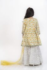 AbhiPri  Cotton Jaipuri Print 3 Piece Peplum Set for Kids (Sharara), Light Green (PeplumSet-6) - Image 6