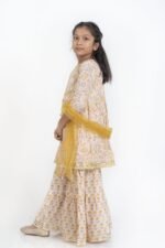 AbhiPri Cotton Jaipuri Print 3 Piece Peplum Set for Kids (Sharara), Cream (PeplumSet-7) - Image 2
