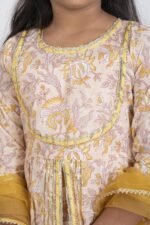 AbhiPri Cotton Jaipuri Print 3 Piece Peplum Set for Kids (Sharara), Cream (PeplumSet-7) - Image 3