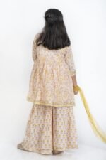 AbhiPri Cotton Jaipuri Print 3 Piece Peplum Set for Kids (Sharara), Cream (PeplumSet-7) - Image 4