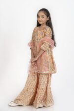 AbhiPri Cotton Jaipuri Print 3 Piece Peplum Set for Kids (Sharara), Peach (PeplumSet-8) - Image 4