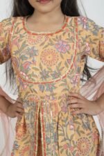 AbhiPri Cotton Jaipuri Print 3 Piece Peplum Set for Kids (Sharara), Peach (PeplumSet-8) - Image 5