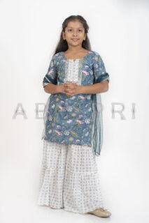 AbhiPri Cotton Jaipuri Print Girl’s Gharara Kurti,  Style 1 (Girlsghararakurti-1)