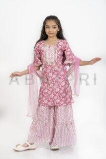 AbhiPri Cotton Jaipuri Print Girl’s Gharara Kurti,  Style 2 (Girlsghararakurti-2)