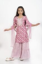 AbhiPri Cotton Jaipuri Print Girl’s Gharara Kurti,  Style 2 (Girlsghararakurti-2)