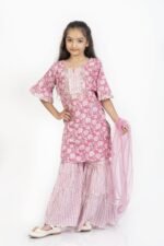 AbhiPri Cotton Jaipuri Print Girl’s Gharara Kurti,  Style 2 (Girlsghararakurti-2) - Image 2