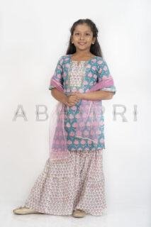 AbhiPri Cotton Jaipuri Print Girl’s Gharara Kurti,  Style 3 (Girlsghararakurti-3)