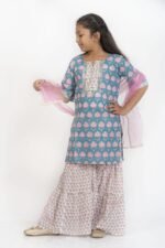 AbhiPri Cotton Jaipuri Print Girl’s Gharara Kurti,  Style 3 (Girlsghararakurti-3) - Image 2