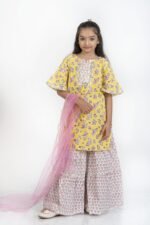 AbhiPri Cotton Jaipuri Print Girl’s Gharara Kurti,  Style 4 (Girlsghararakurti-4)
