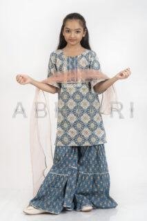 AbhiPri Cotton Jaipuri Print Girl’s Gharara Kurti,  Style 5 (Girlsghararakurti-5)