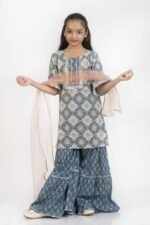 AbhiPri Cotton Jaipuri Print Girl’s Gharara Kurti,  Style 5 (Girlsghararakurti-5)