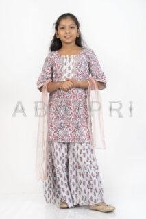 AbhiPri Cotton Jaipuri Print Girl’s Gharara Kurti,  Style 6 (Girlsghararakurti-6)
