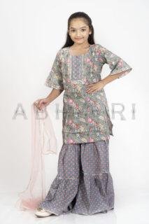 AbhiPri Cotton Jaipuri Print Girl’s Gharara Kurti,  Style 7 (Girlsghararakurti-7)
