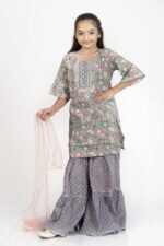 AbhiPri Cotton Jaipuri Print Girl’s Gharara Kurti,  Style 7 (Girlsghararakurti-7)