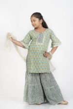 AbhiPri Cotton Jaipuri Print Girl’s Gharara Kurti,  Style 8 (Girlsghararakurti-8) - Image 2