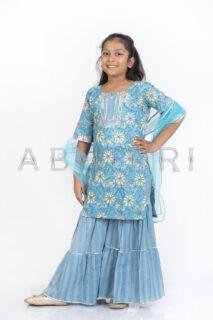 AbhiPri Cotton Jaipuri Print Girl’s Gharara Kurti,  Style 9 (Girlsghararakurti-9)