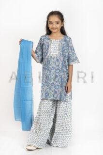 AbhiPri Cotton Jaipuri Print Girl’s Gharara Kurti,  Style 10 (Girlsghararakurti-10)