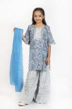 AbhiPri Cotton Jaipuri Print Girl’s Gharara Kurti,  Style 10 (Girlsghararakurti-10)