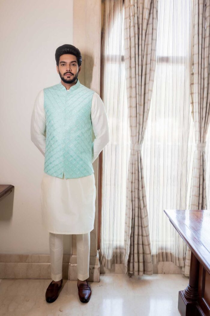 Aqua Flake Nehru Jacket