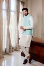 Aqua Flake Nehru Jacket - Image 2