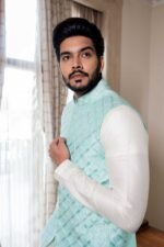 Aqua Flake Nehru Jacket - Image 3